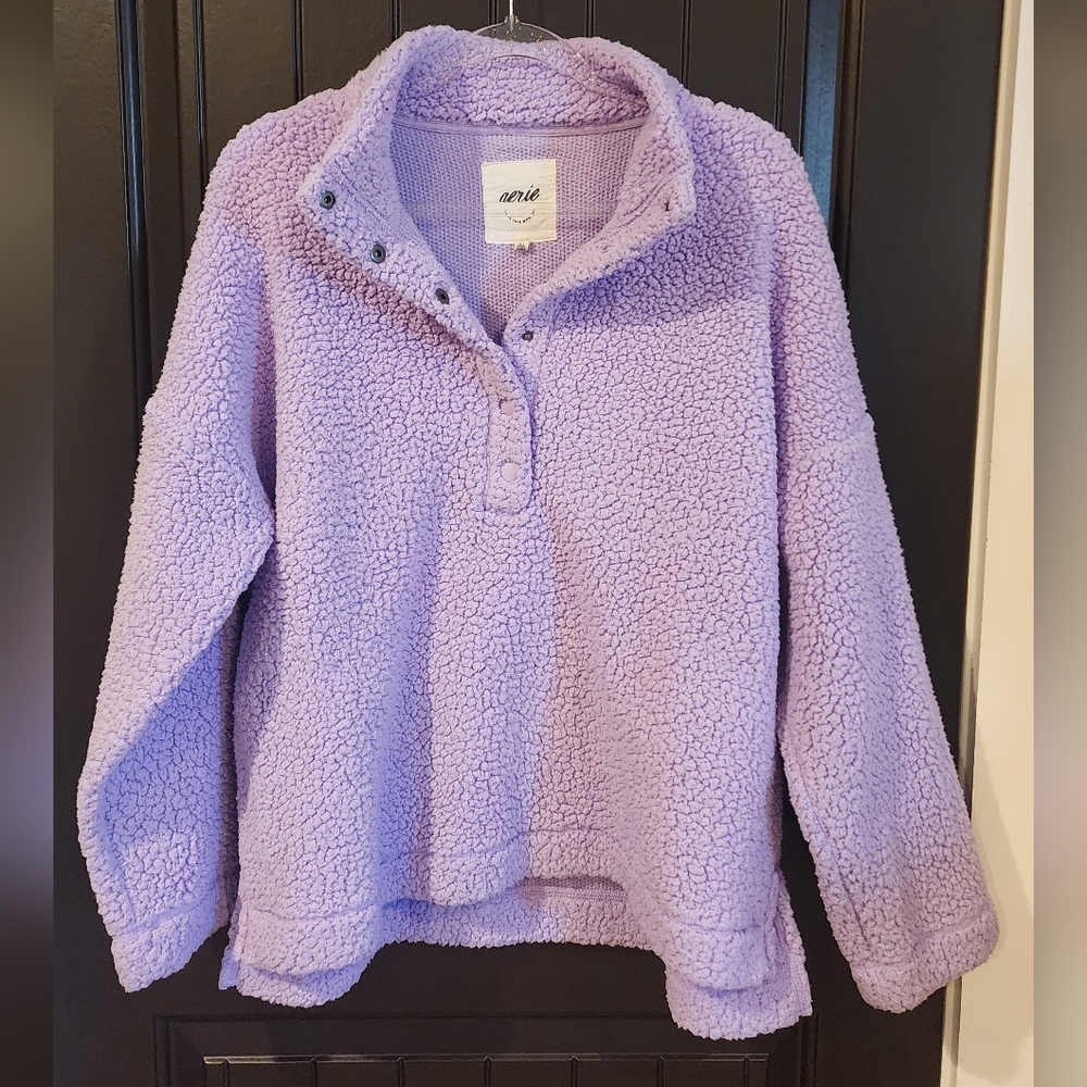 Aerie Womens Lavender Sherpa Pullover Sweater, Size M